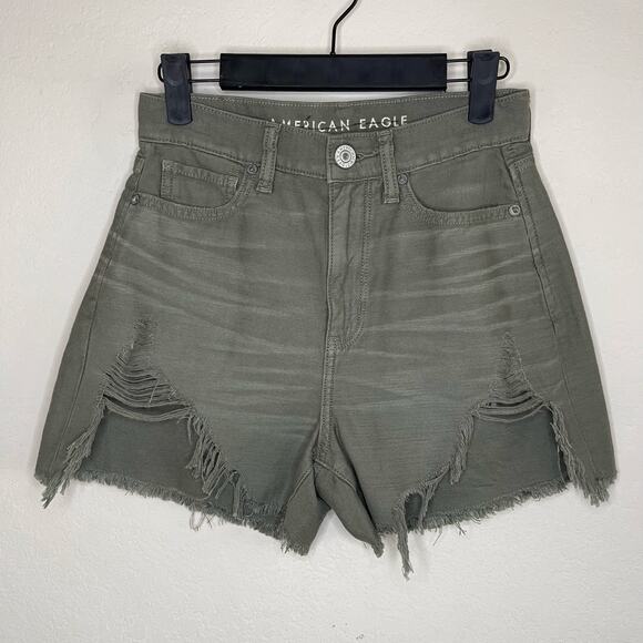 American Eagle Highest Rise Mom Short Frayed Hem Green - Size 0 - Picture 3 of 7